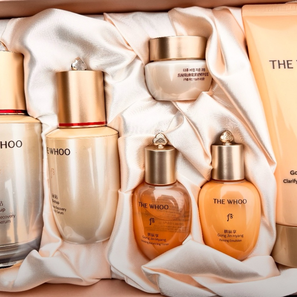 The Whoo Skincare Set with Gold and Cream Tones